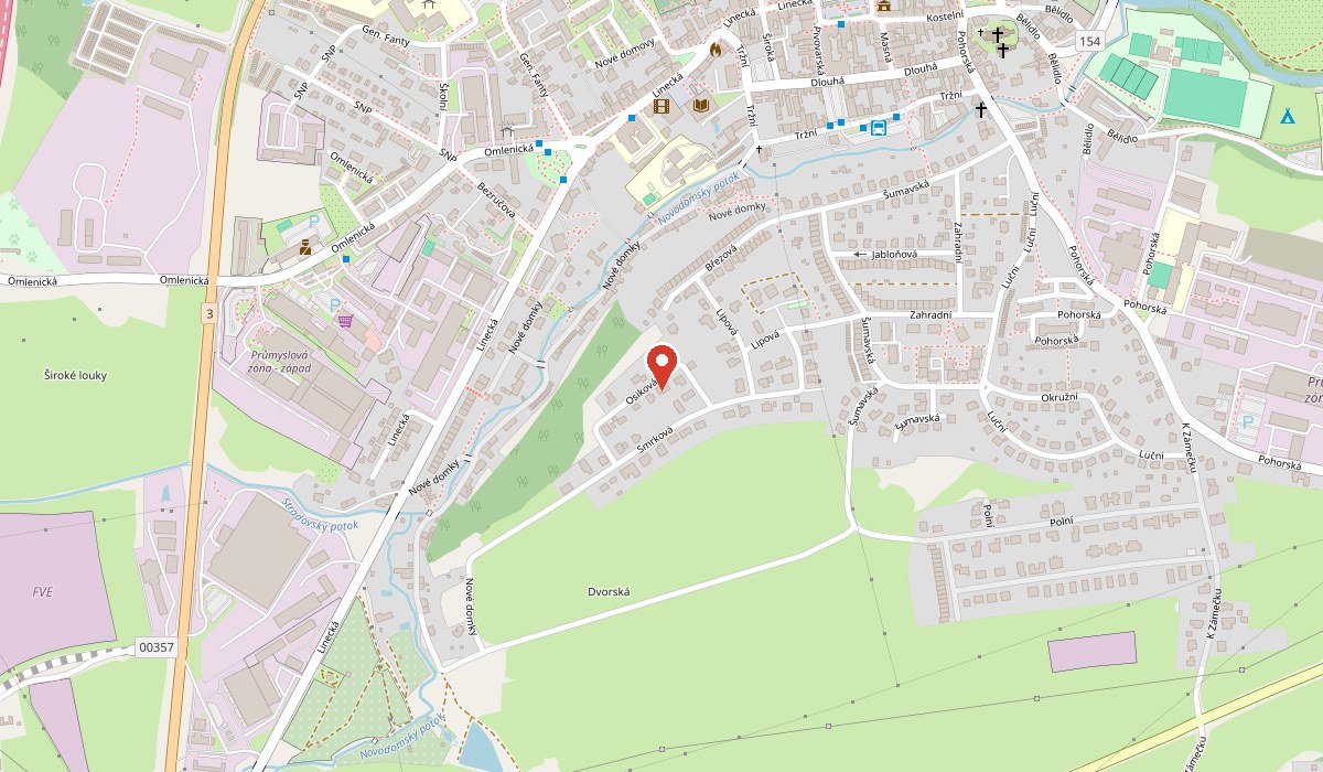 Mapa s vyznačenou adresou Osiková 1040, 382 41 Kaplice